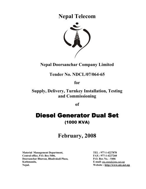 Nepal Telecom Diesel Generator Diesel Generator Dual Set