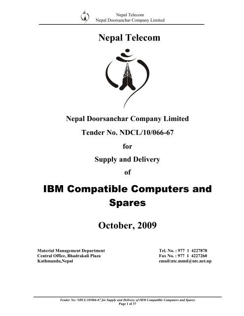 Nepal Telecom IBM Compatible Computers and Spares October, 2009
