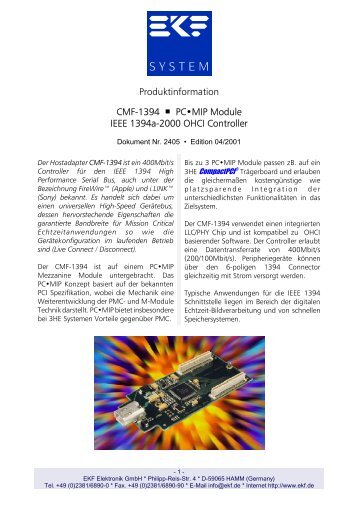 Produktinformation CMF 1394 3 PC‡MIP Module IEEE 1394a ... - Ekf