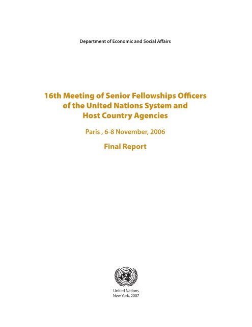 16th Meeting of Senior Fellowships Officers of the ... - Development