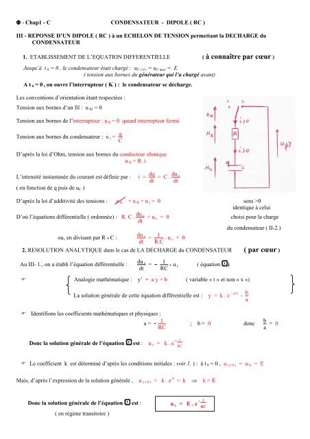 Correction du III - décharge du condensateur d'un dipole RC