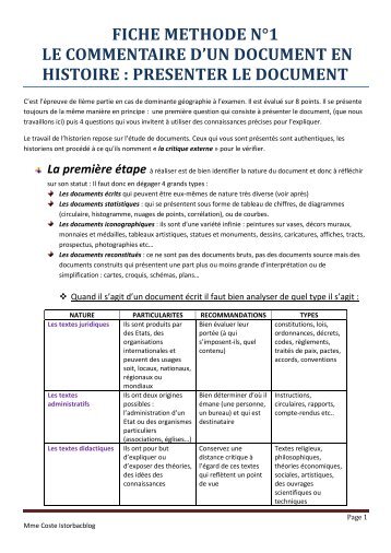 fiche methode n°1 le commentaire d'un document ... - Créer son blog