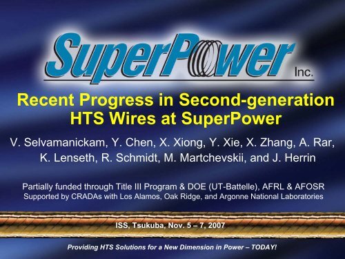 Recent Progress in 2G HTS Wires at SuperPower