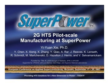 2G HTS Pilot-scale Manufacturing at SuperPower