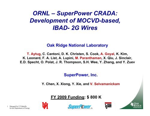 Ornl A Superpower Crada Development Of Mocvd Based Ibad