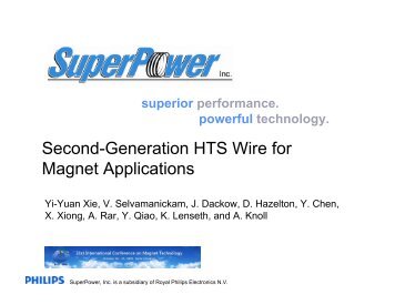 Second-Generation HTS Wire for Magnet Applications - SuperPower