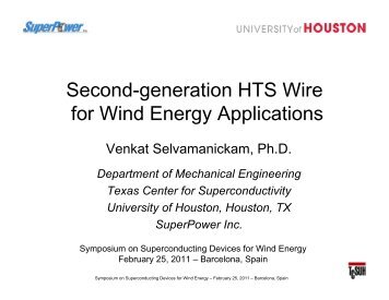 Second-generation HTS Wire for Wind Energy ... - SuperPower