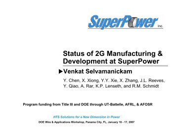 Status of 2G HTS Wire Manufacturing and ... - SuperPower