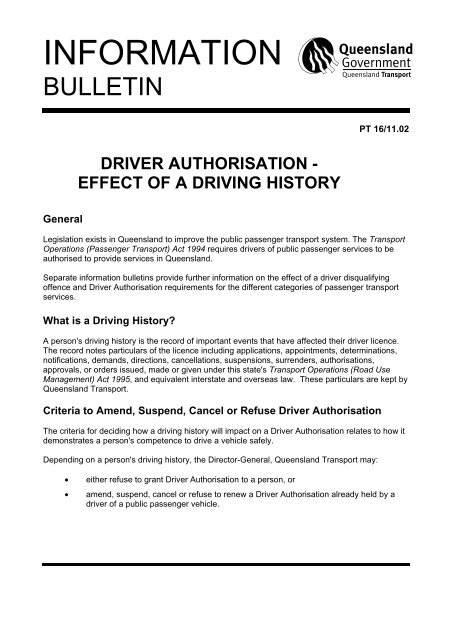 PT16 - Driver Authorisation - Effect of a Driving History (PDF*,43kb)