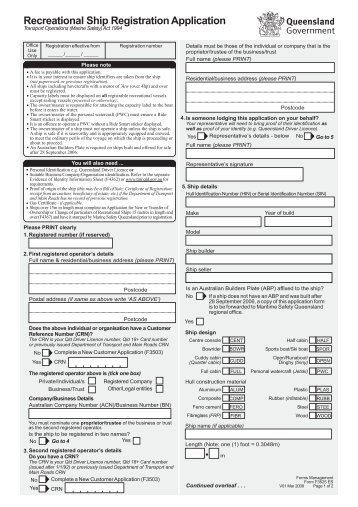 Recreational Ship Registration Application - Queensland Government