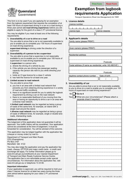 Exemption from logbook requirements Application