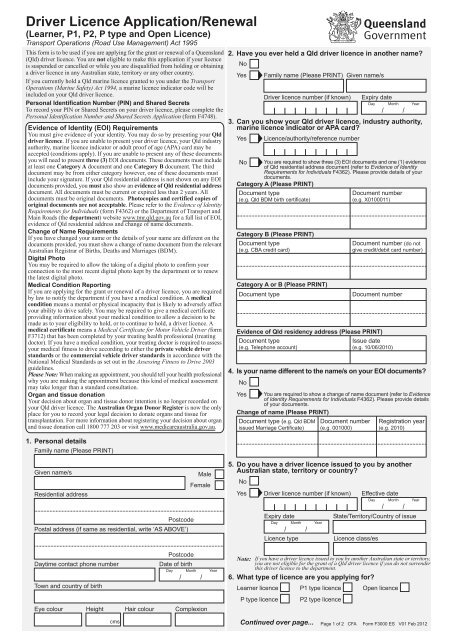 Driver Licence Application Form F3000