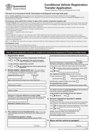 Conditional Vehicle Registration Transfer Application - Queensland ...