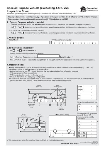 Special Purpose Vehicle (exceeding 4.5t GVM) Inspection Sheet