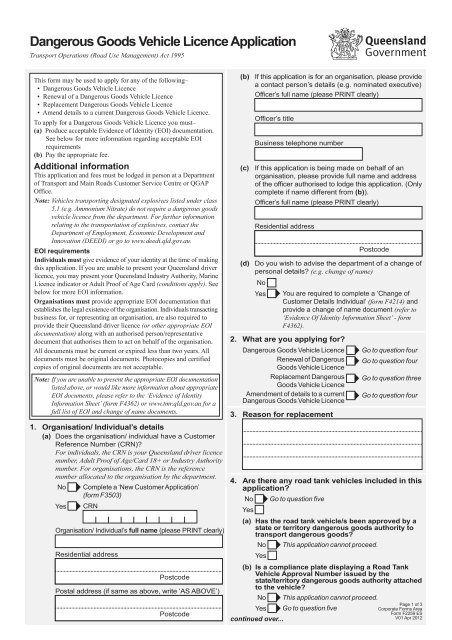 Dangerous Goods Vehicle Licence Application - Queensland ...