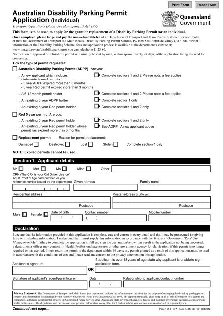 Australian Disability Parking Permit Application (Individual)