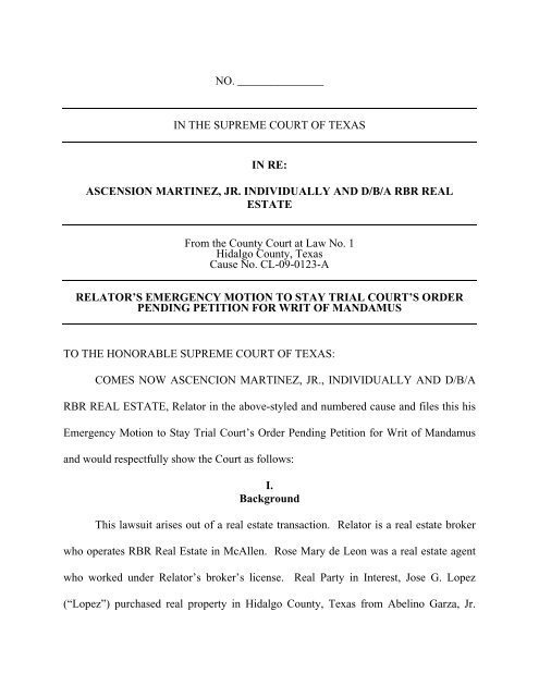 Motion to Stay - Filed - Supreme Court of Texas