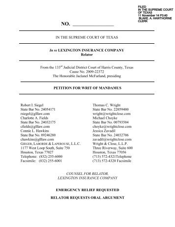 Petition for Writ of Mandamus - Supreme Court of Texas