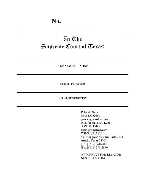 Petition for Writ of Mandamus - Filed - Supreme Court of Texas