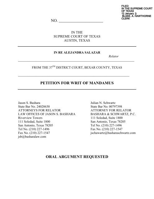 Petition For Writ Of Mandamus Supreme Court Of Texas