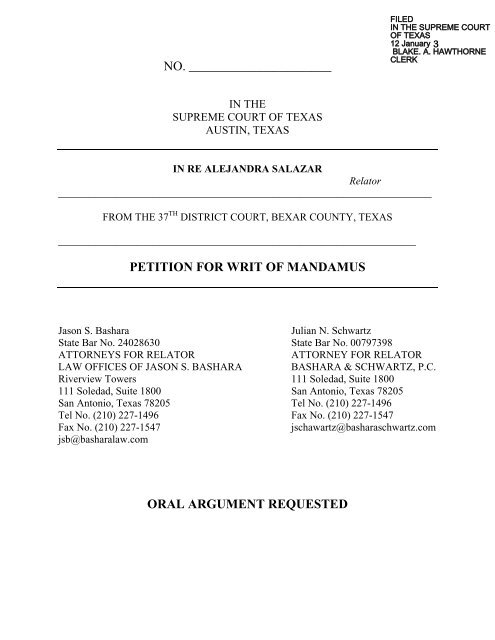 Petition for Writ of Mandamus - Supreme Court of Texas