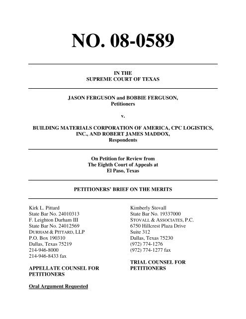 Merit Brief Example Petitioners' Brief on the Merits - Supreme Court of Texas