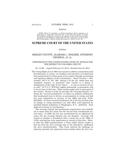Shelby County v. Holder - Supreme Court of the United States