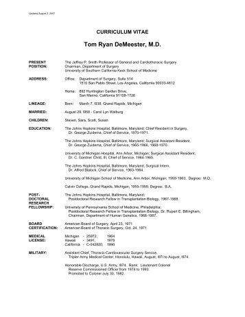 Tom Ryan DeMeester, MD - USC Department of Surgery - University ...