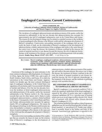 Esophageal carcinoma: Current controversies - USC Department of ...