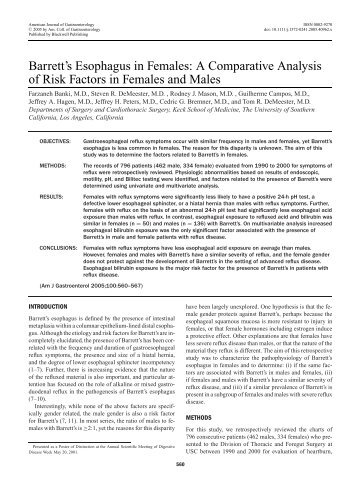 Barrett's Esophagus in Females - USC Department of Surgery ...