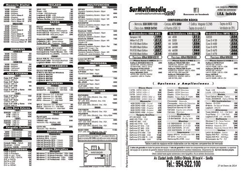 Tarifa de Precios - Sur Multimedia