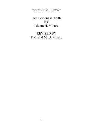 "PROVE ME NOW" Ten Lessons in Truth BY Isidora H. Minard ...