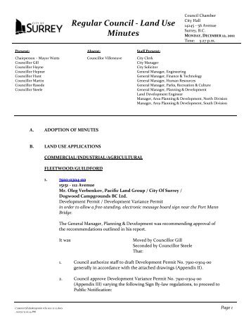 Regular Council - Land Use Minutes - City of Surrey