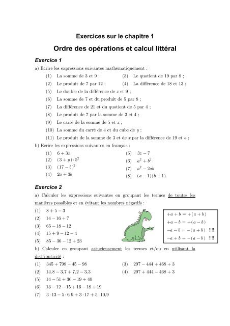 Ordre des opÃ©rations et calcul littÃ©ral