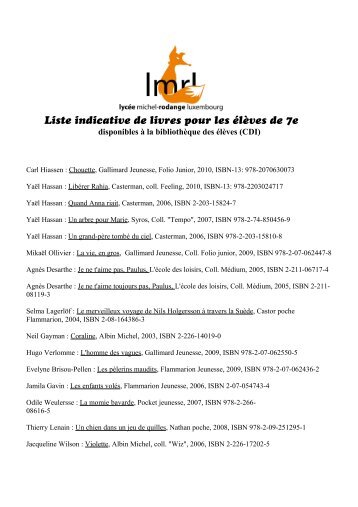 Liste indicative de livres 2011 pour les Ã©lÃ¨ves
