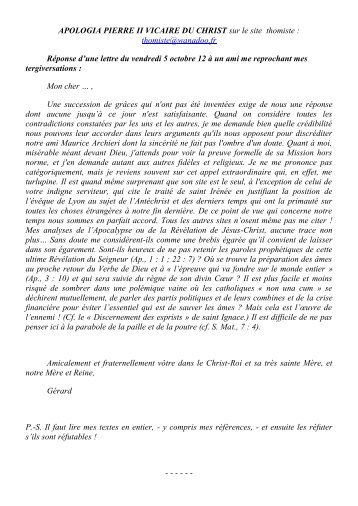 APOLOGIA PIERRE II VICAIRE DU CHRIST sur le ... - page d'accueil