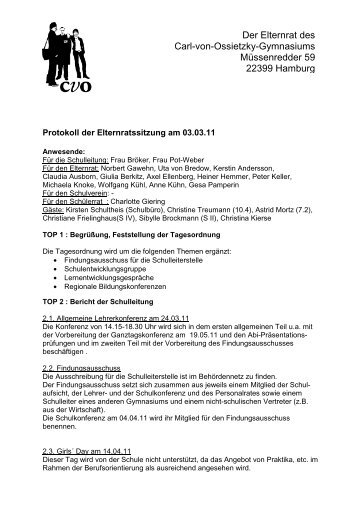 Protokoll der Elternratssitzung am 03.03.11a - Carl-von-Ossietzky ...