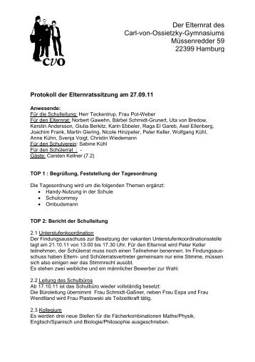 Protokoll der Elternratssitzung am 27 09 11 _3 - Carl-von-Ossietzky ...