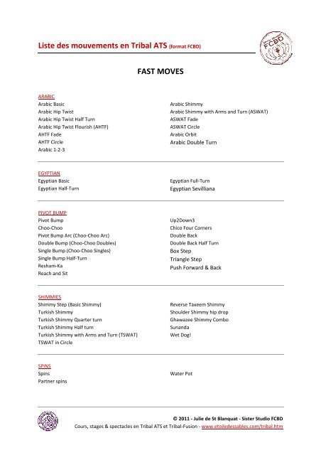 Liste des mouvements en Tribal ATS (format ... - Etoile des Sables