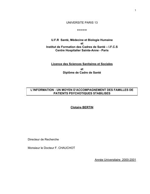 UNIVERSITE PARIS 13 U.F.R Santé, Médecine et ... - Infirmiers.com