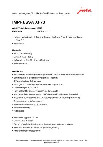 IMPRESSA XF70 - Sus-kaffeeservice.de