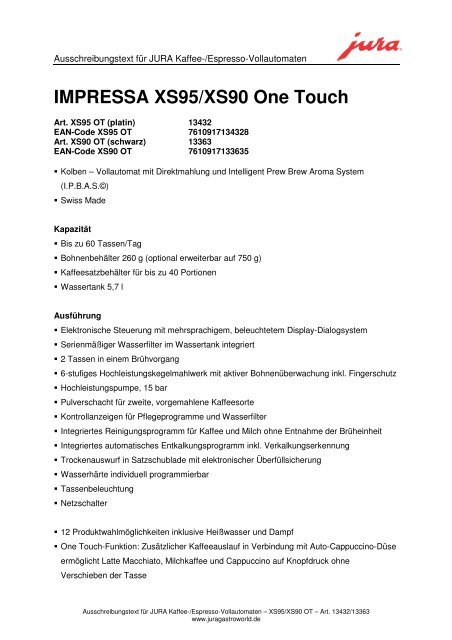 IMPRESSA XS95/XS90 One Touch - Sus-kaffeeservice.de