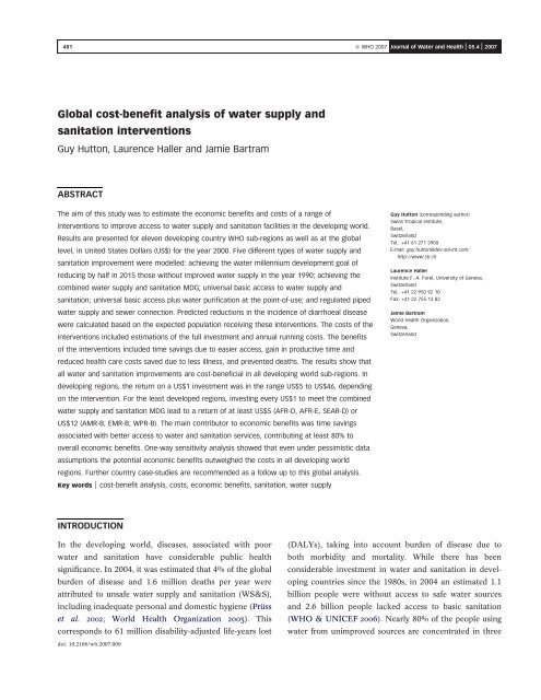 Global cost-benefit analysis of water supply and sanitation ... - SuSanA