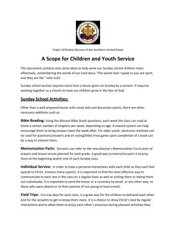 A Scope for Children and Youth Service - Coptic Orthodox Diocese ...