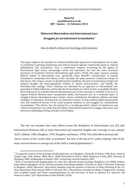 Historical Materialism and International Law - University of Sussex