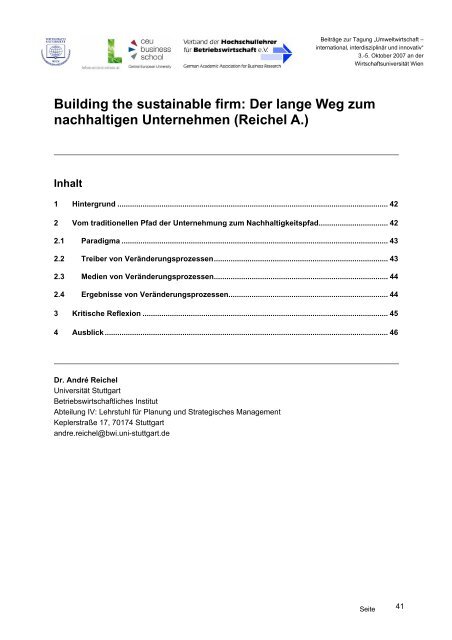 umweltwirtschaft - Research Institute for Managing Sustainability