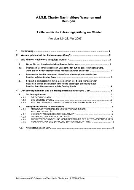 A.I.S.E. Charter Nachhaltiges Waschen und Reinigen - Sustainable ...