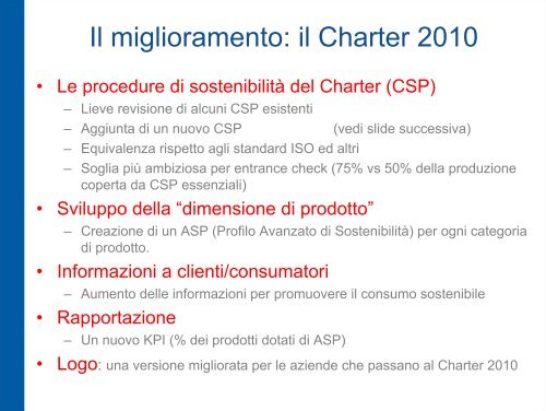 Il Charter A.I.S.E per una pulizia sostenibile Le modifiche 2010