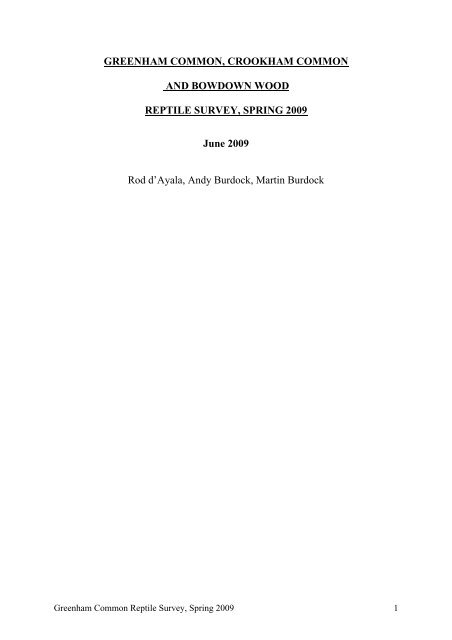 GREENHAM COMMON, CROOKHAM COMMON AND BOWDOWN ...