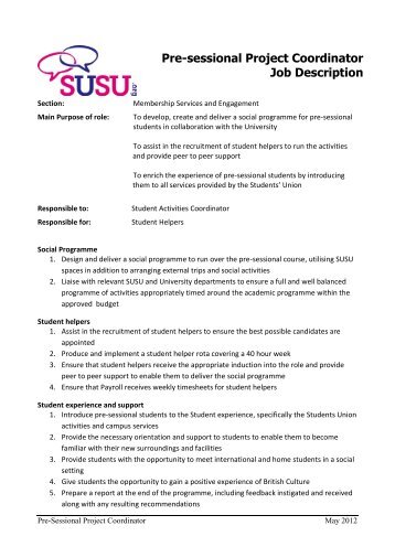 Pre-sessional Project Coordinator Job Description - Southampton ...